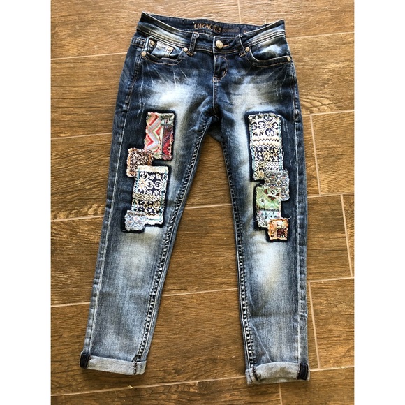 patched boyfriend jeans